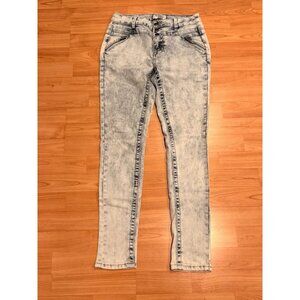 Harmony & Havoc women's size 5 blue/white button fly denim skinny high-rise jean